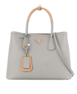 Medium Two tone Handle Saffiano Double Bag, Leather, Grey, MII, 3*